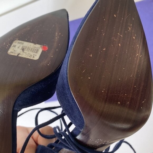 Stuart Weitzman on-a-string blue tie up pointed toe heels - Picture 12 of 12